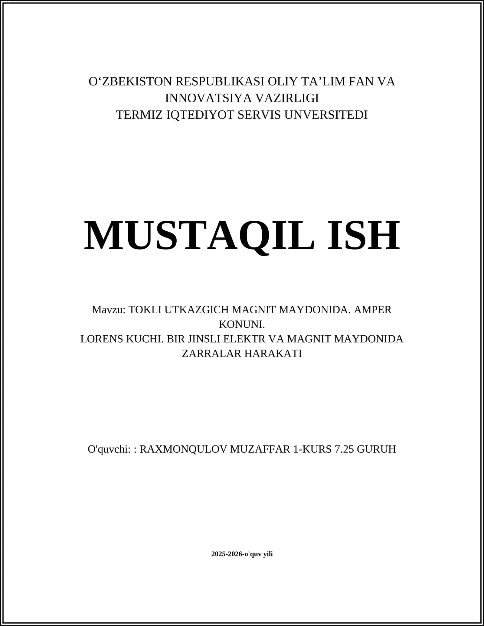 TOKLI UTKAZGICH MAGNIT MAYDONIDA. AMPER KONUNI
