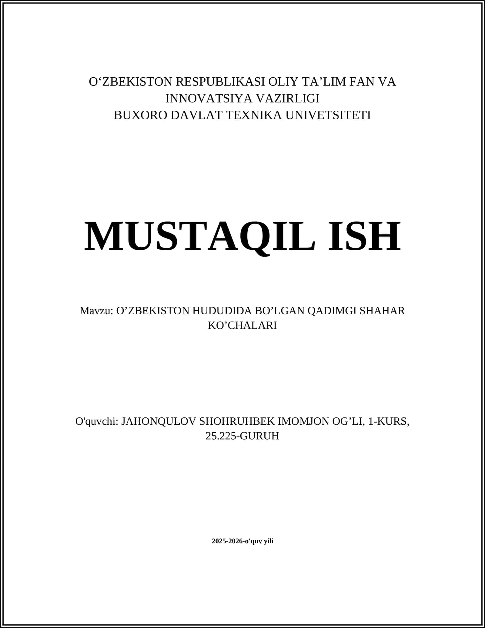 O'ZBEKISTON HUDUDIDA BO’LGAN QADIMGI SHAHAR KO’CHALARI