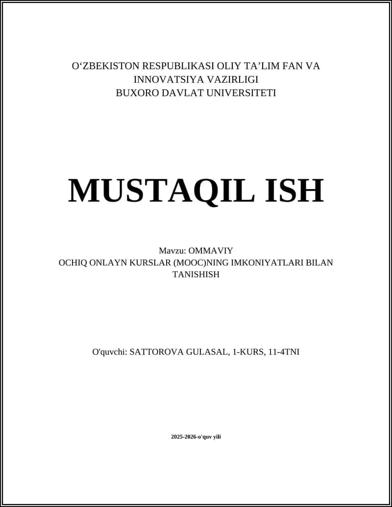 OMMAVIY OCHIQ ONLAYN KURSLAR (MOOC)NING IMKONIYATLARI BILAN TANISHISH