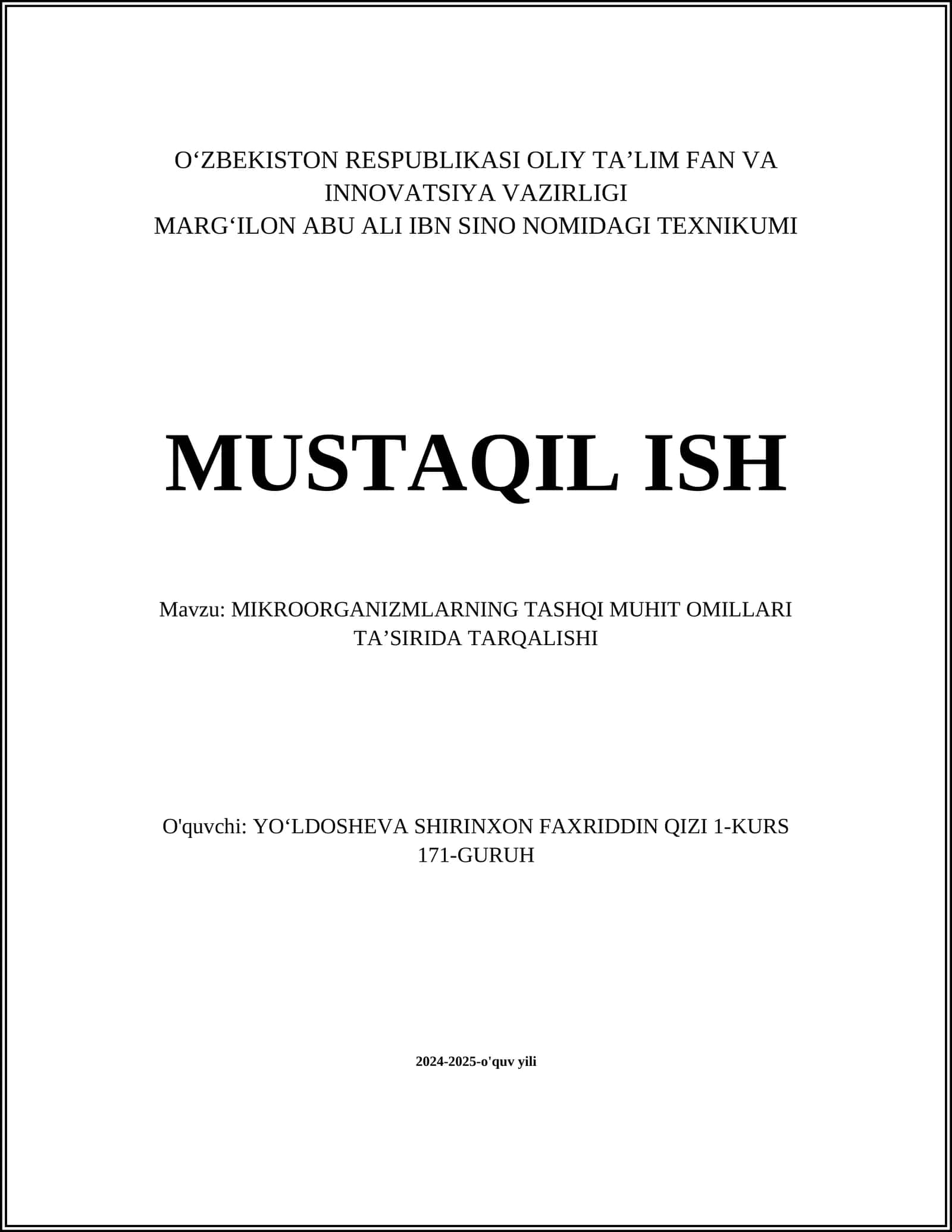 MIKROORGANIZMLARNING TASHQI MUHIT OMILLARI TAʼSIRIDA TARQALISHI