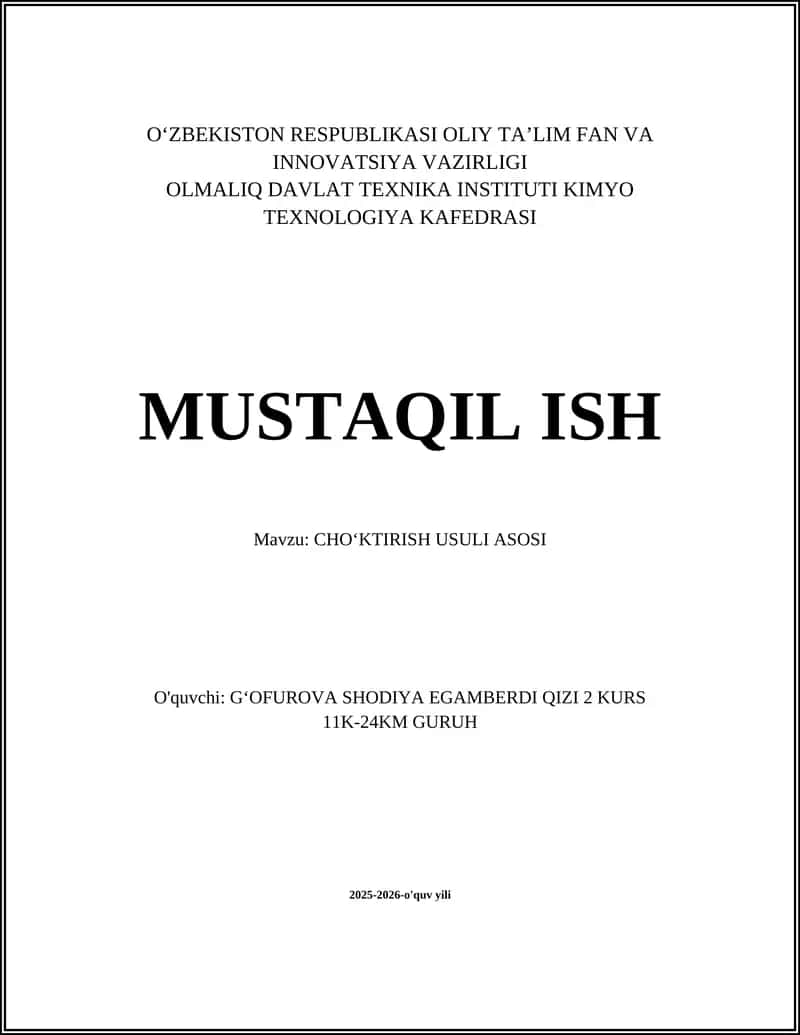 CHOʻKTIRISH USULI ASOSI