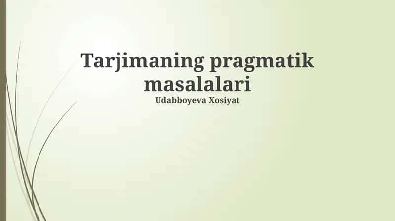 Tarjimaning pragmatik masalalari