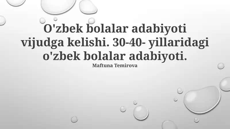 Oʻzbek Bolalar Adabiyotining Paydo Boʻlishi