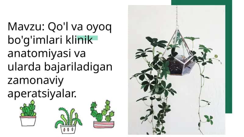 Qo'l va oyoq bo'g'imlari klinik anatomiyasi va ularda bajariladigan zamonaviy aperatsiyalar