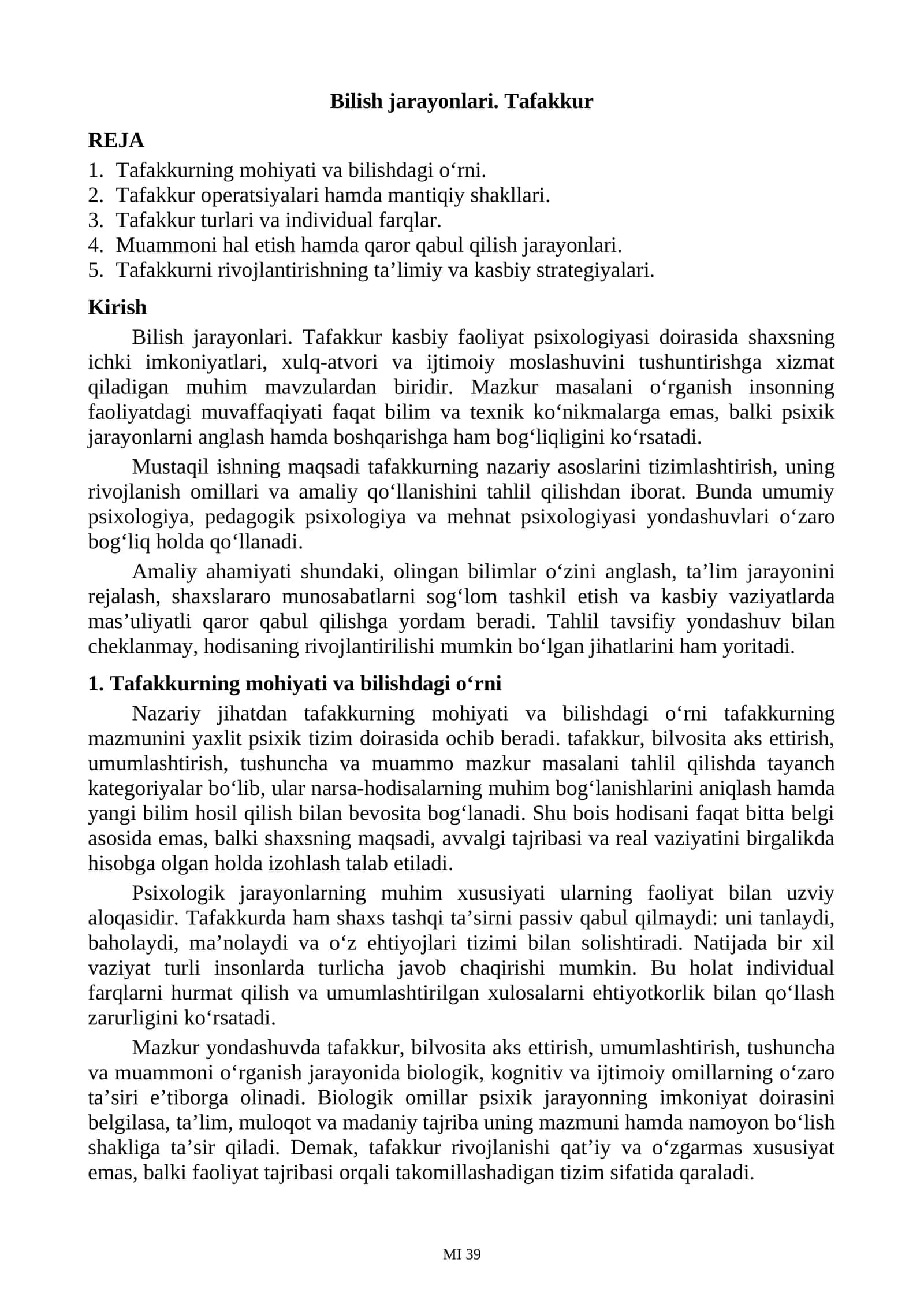Tafakkur Kasbiy Faoliyat Psixologiyasi