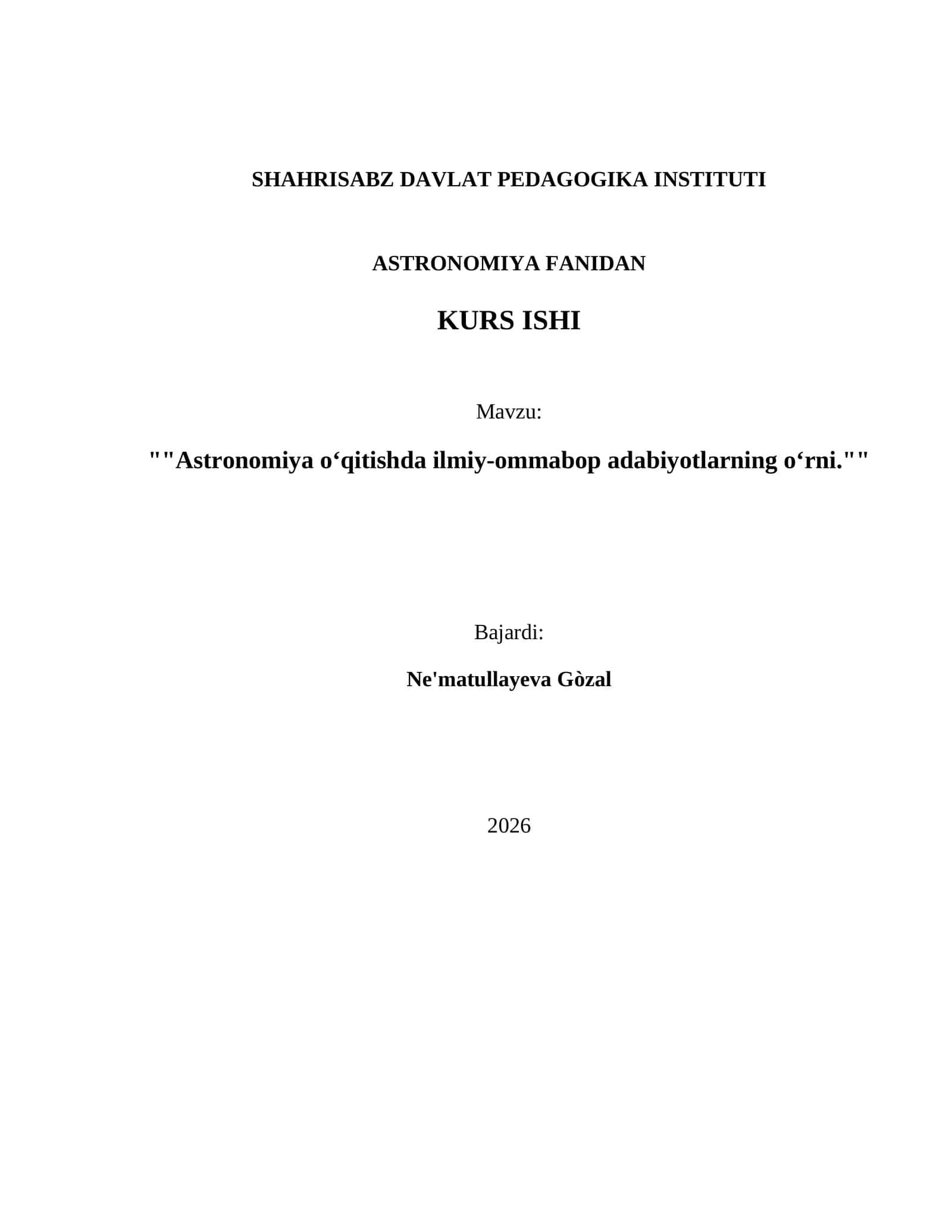 Astronomiya fanidan kurs ishi