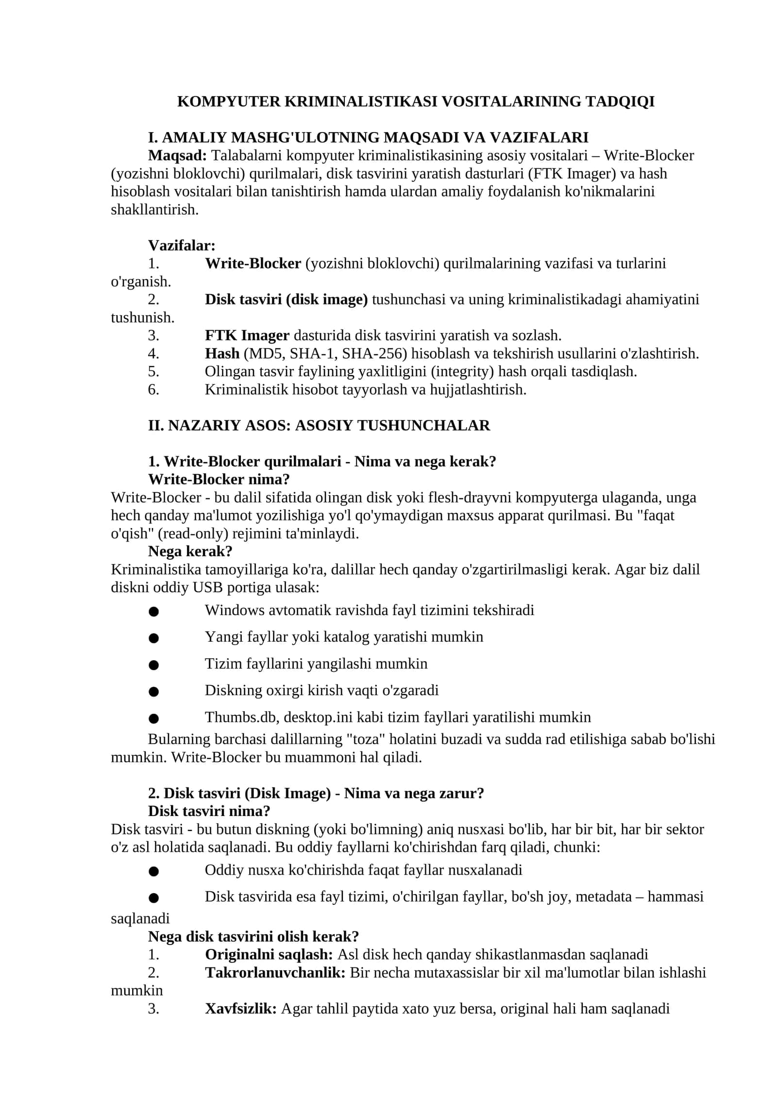 KOMPYUTER KRIMINALISTIKASI VOSITALARINING TADQIQI