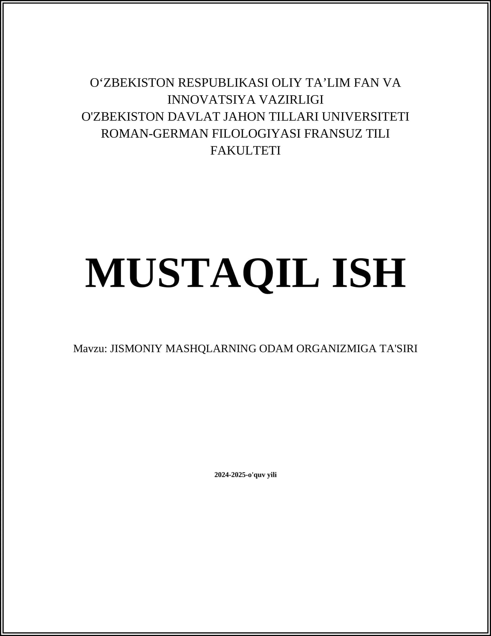 Jismoniy mashqning Organizmiga Ta'siri
