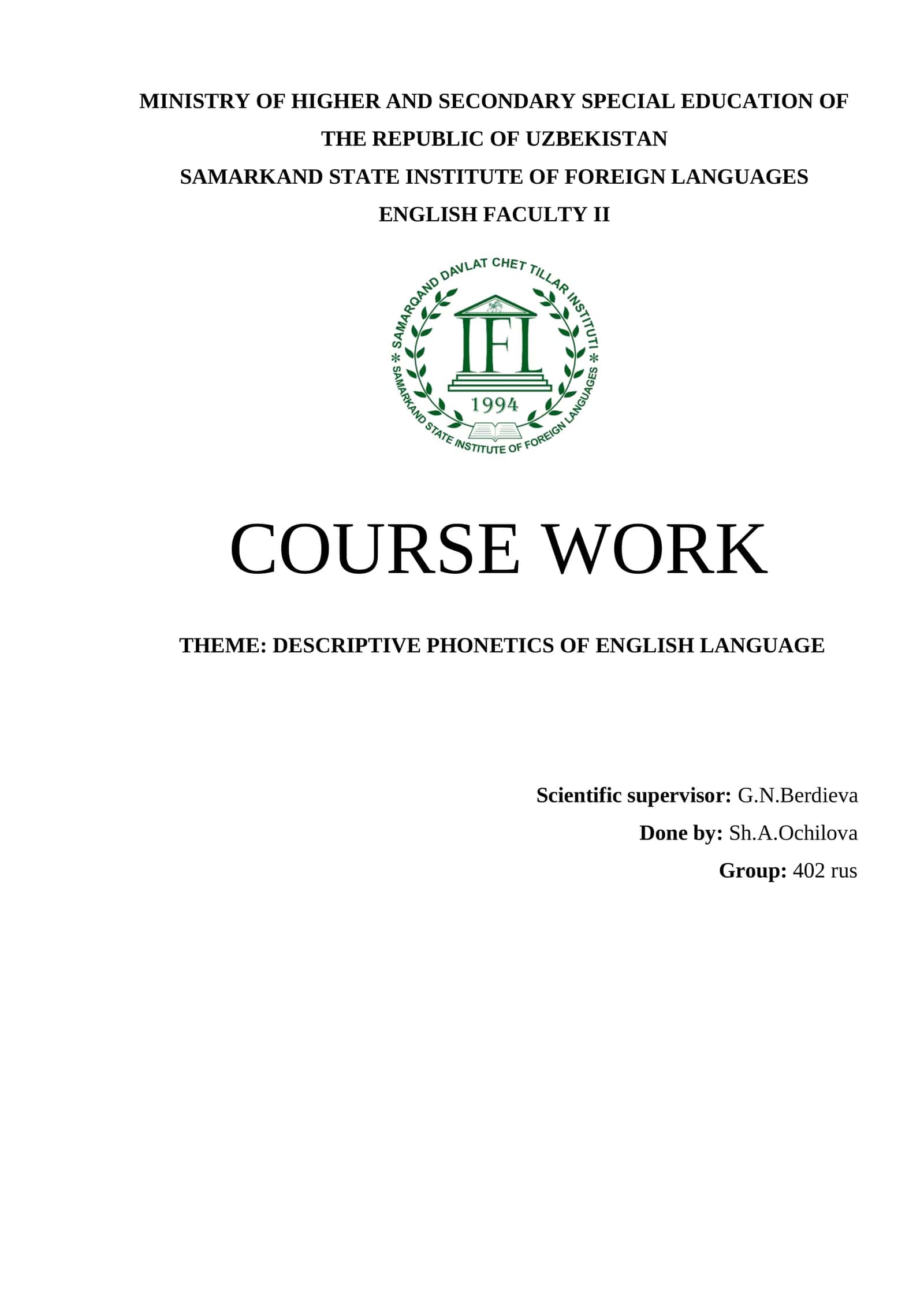 DESCRIPTIVE PHONETICS OF ENGLISH LANGUAGE