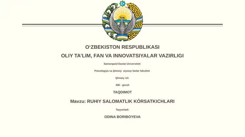 RUHIY SALOMATLIK KÓRSATKICHLARI