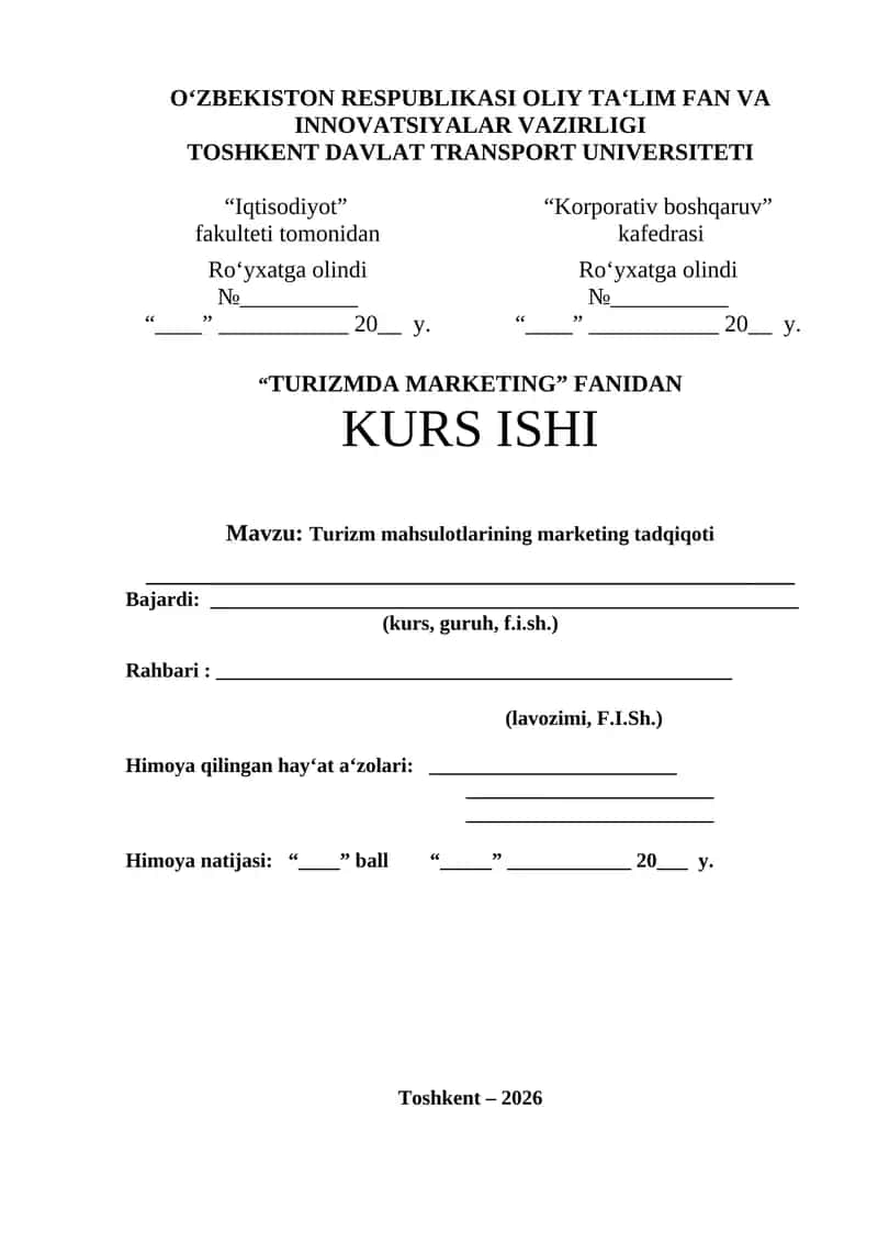 Turizm mahsulotlarining marketing tadqiqoti