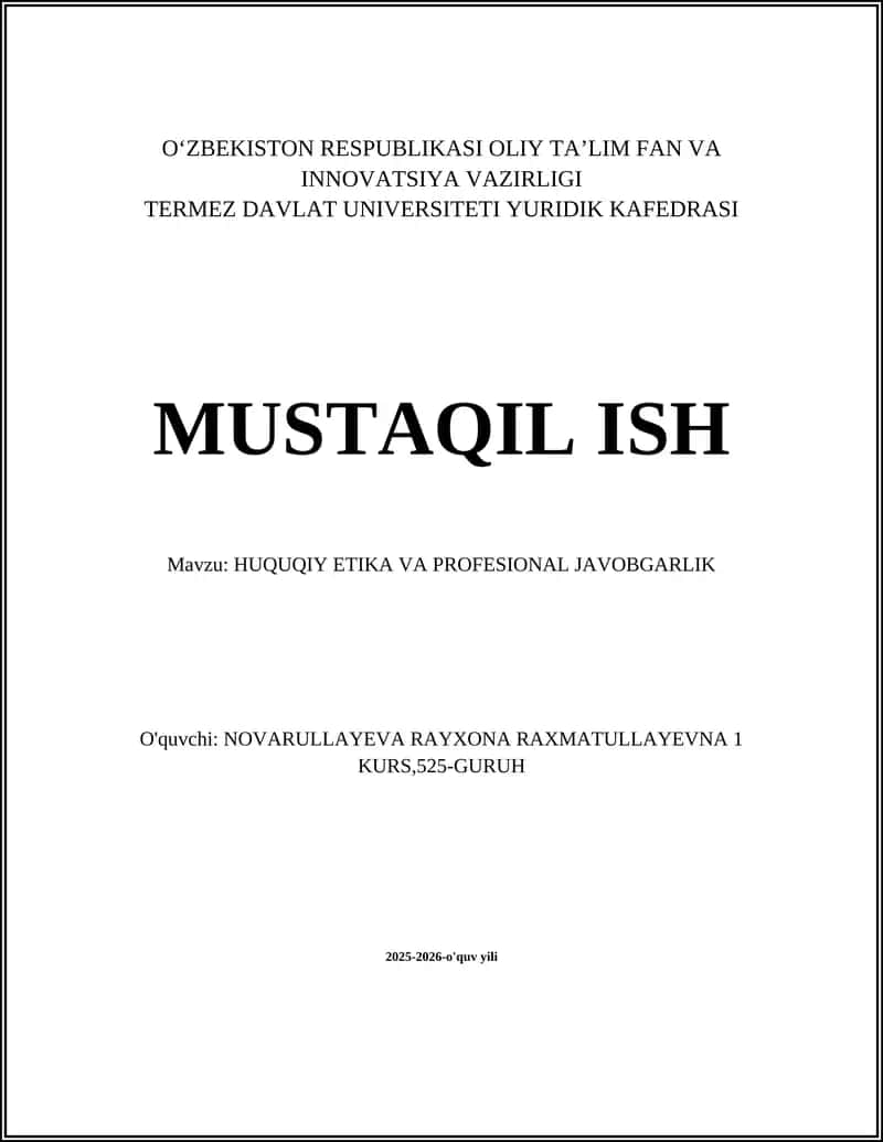 HUQUQIY ETIKA VA PROFESIONAL JAVOBGARLIK