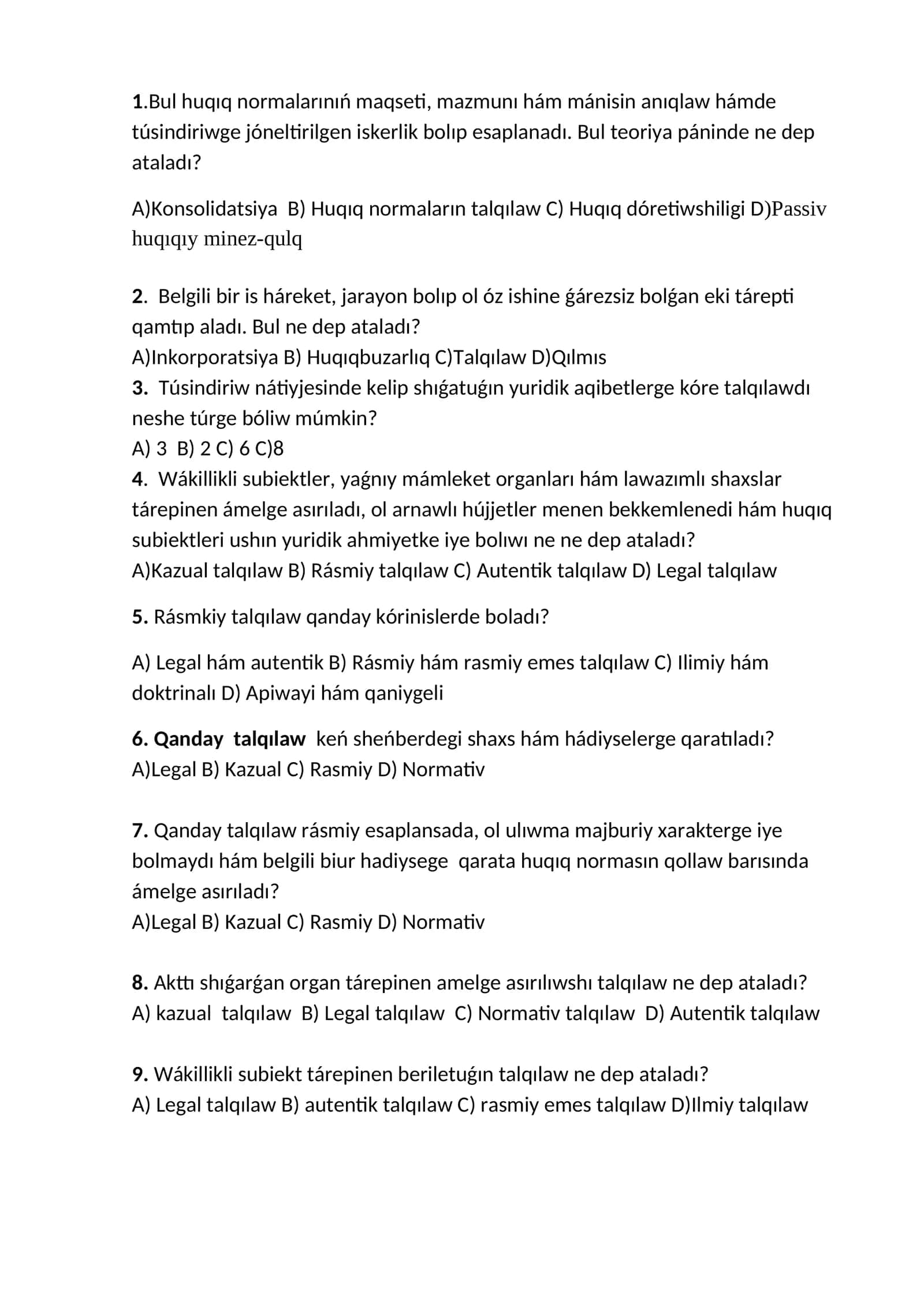Huqıq normaların talqılaw