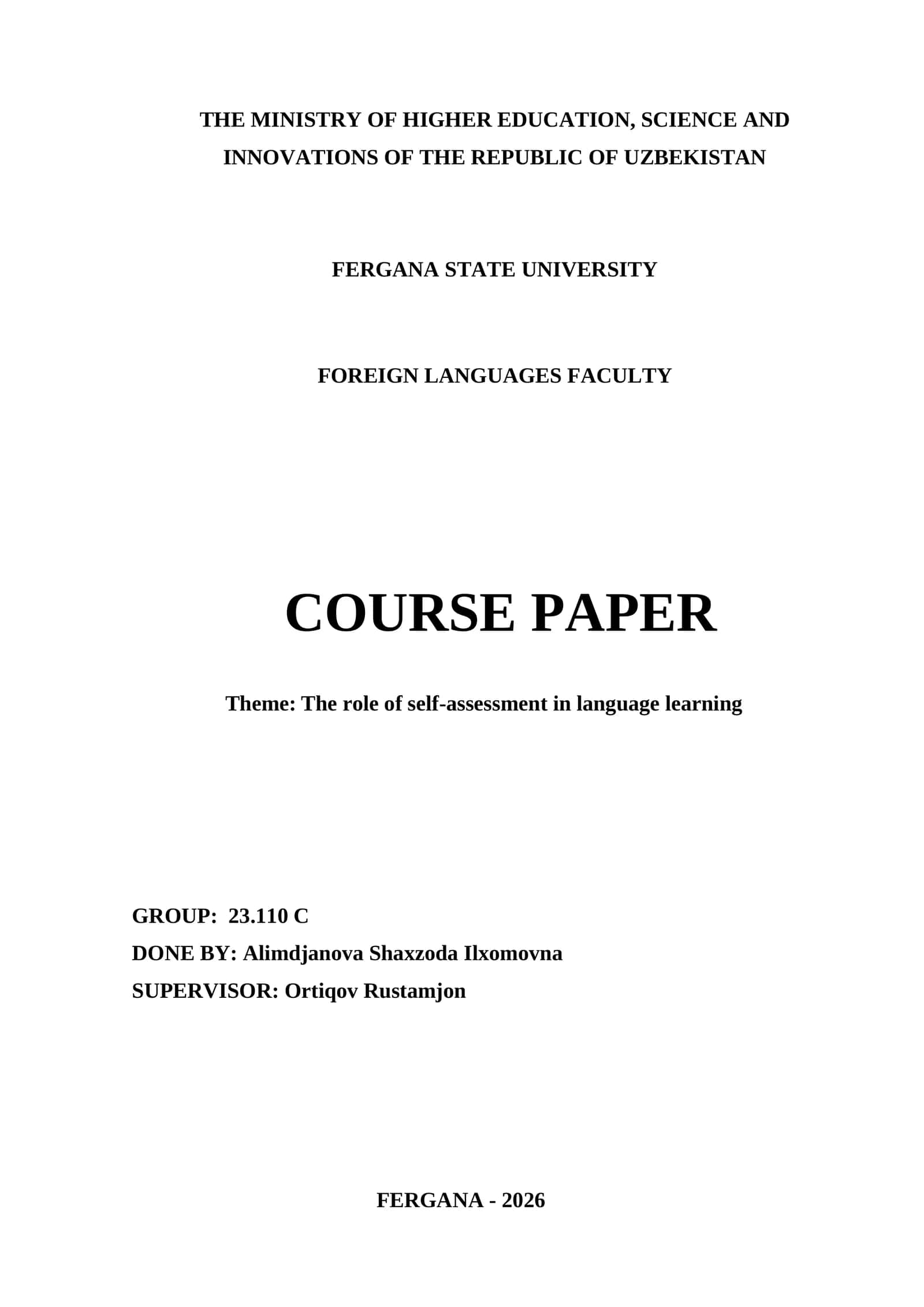 Self-assessment in Language Learning