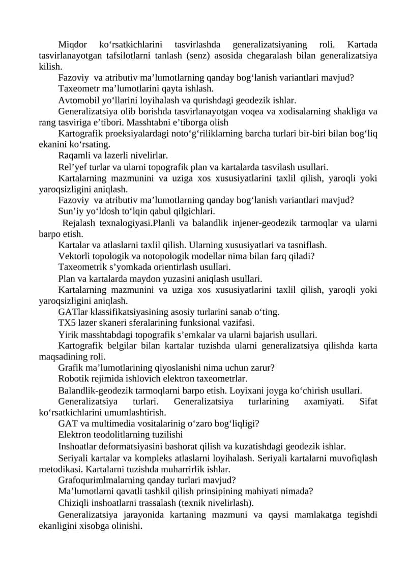 Avtomobil yo‘llarini loyihalash va qurishdagi geodezik ishlar
