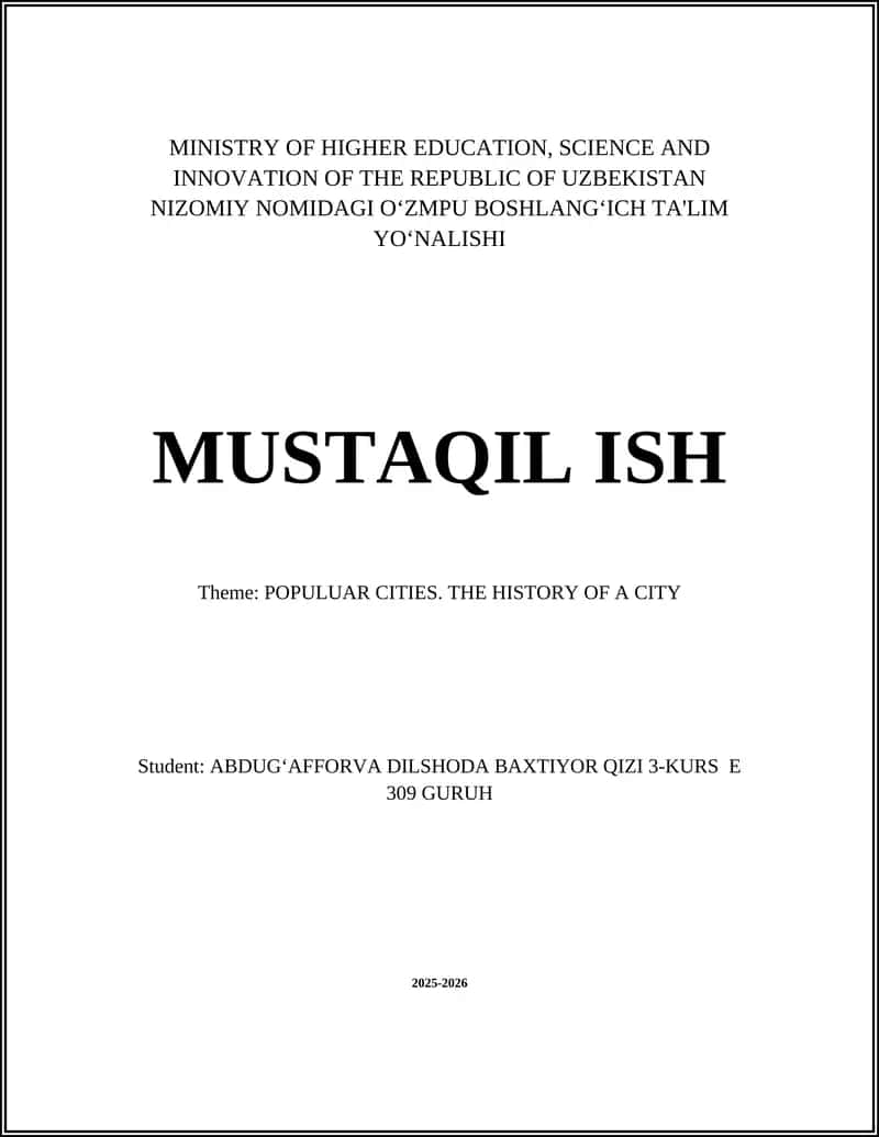POPULUAR CITIES. THE HISTORY OF A CITY