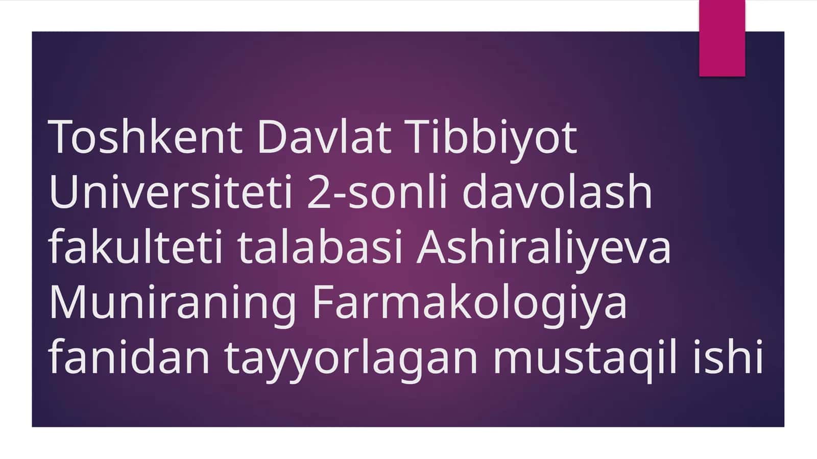 Gipertenziv vositalari va odam organizmi tonusini kuchaytiruvchi dori vositalari.