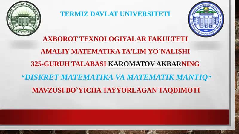 DISKRET MATEMATIKA VA MATEMATIK MANTIQ