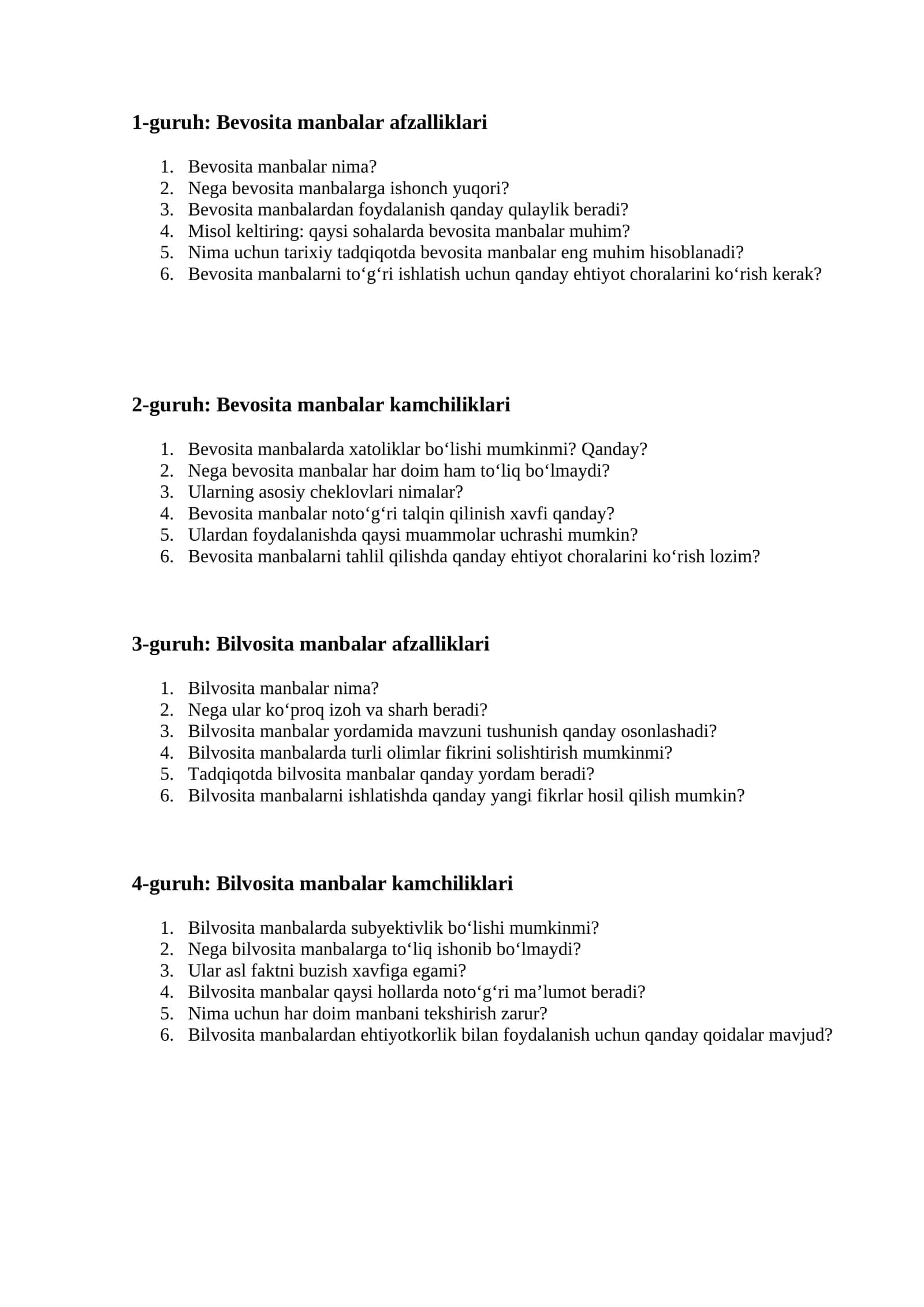 Bevosita manbalar afzalliklari