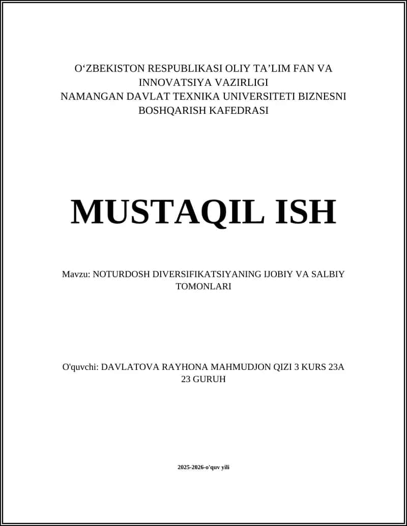 NOTURDOSH DIVERSIFIKATSIYANING IJOBIY VA SALBIY TOMONLARI