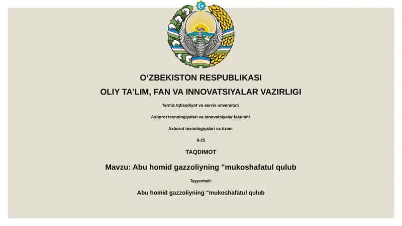 Abu homid gazzoliyning "mukoshafatul qulub"