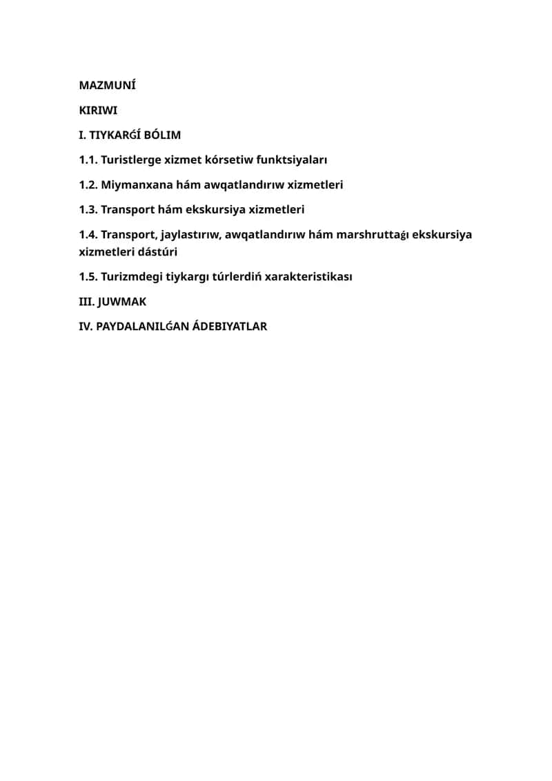 Turiztlerge xizmet korsetiw