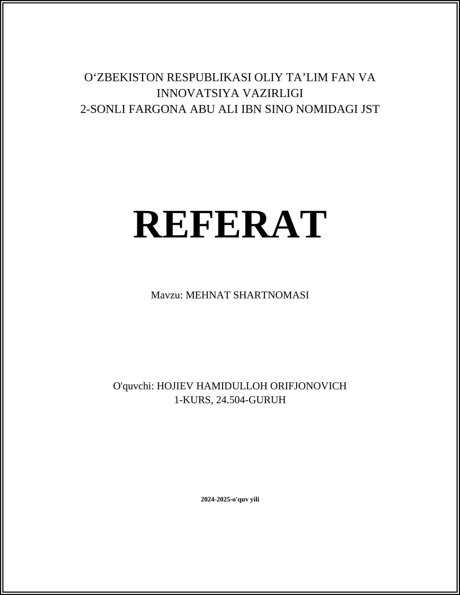 MEHNAT SHARTNOMASI
