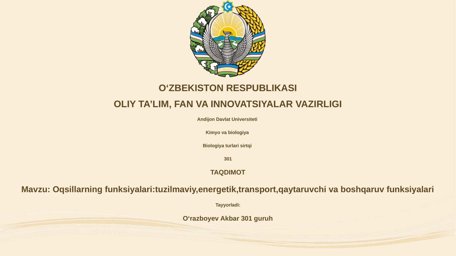 Oqsillarning funksiyalari:tuzilmaviy,energetik,transport,qaytaruvchi va boshqaruv funksiyalari