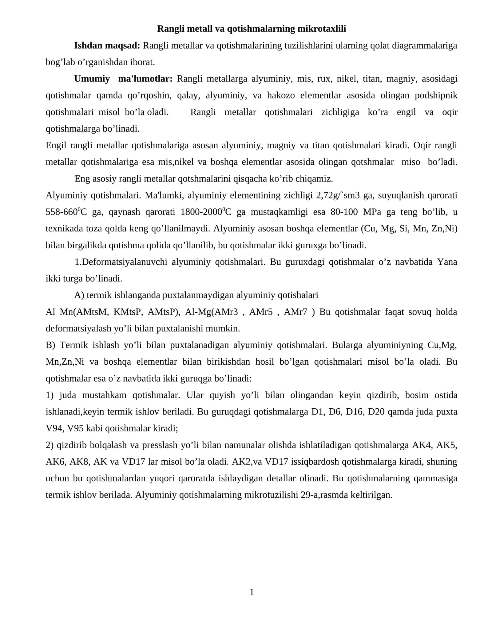 Rangli metall va qotishmalarning mikrotaxlili