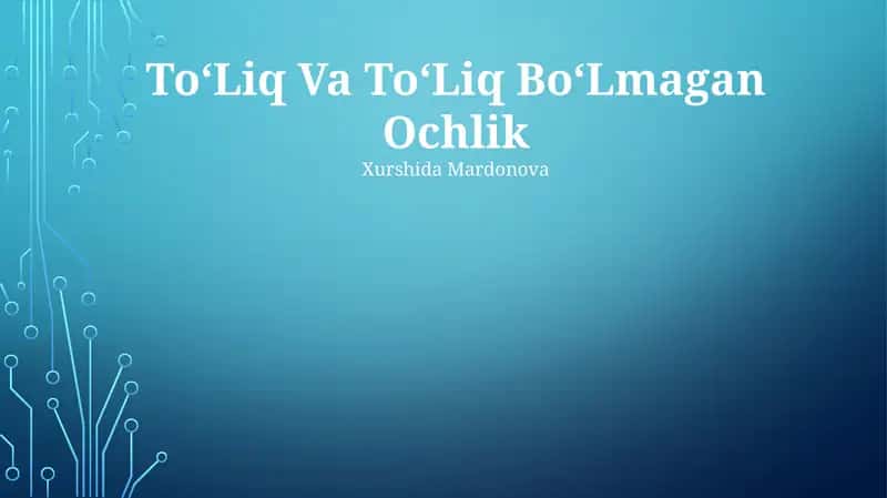 ToʻLiq Va ToʻLiq BoʻLmagan Ochlik