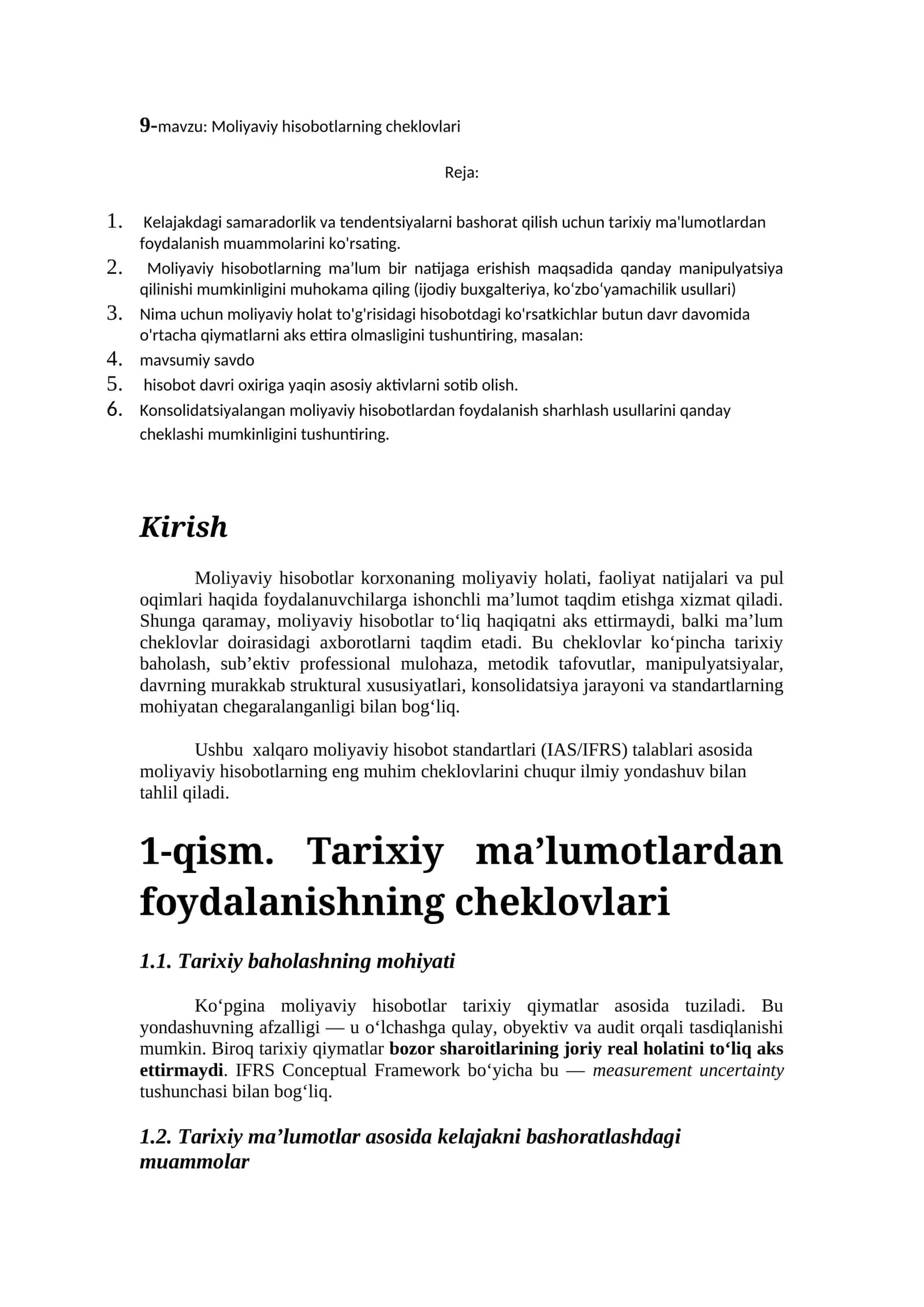 Moliyaviy hisobotlarning cheklovlari