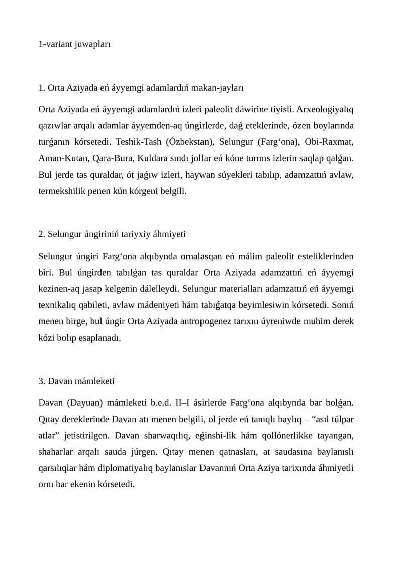 Orta Aziyada eń áyyemgi adamlardıń makan-jayları