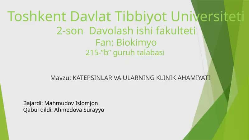 KATEPSINLARVA ULARNING KLINIK AHAMIYATI