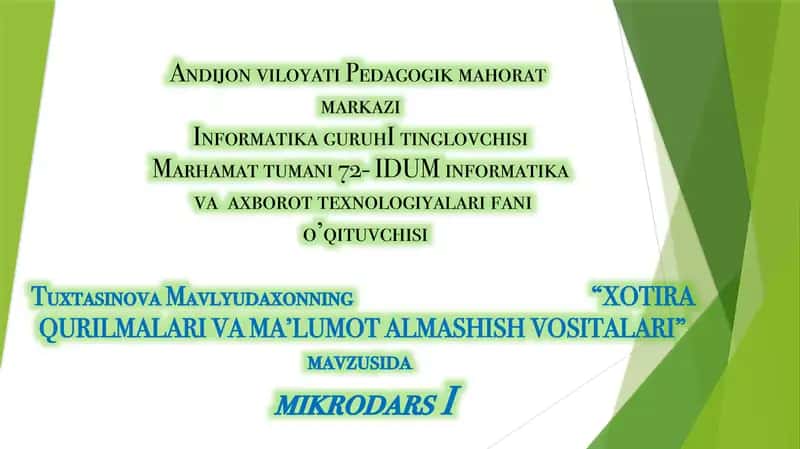 XOTIRA QURILMALARI VA MA’LUMOT ALMASHISH VOSITALARI