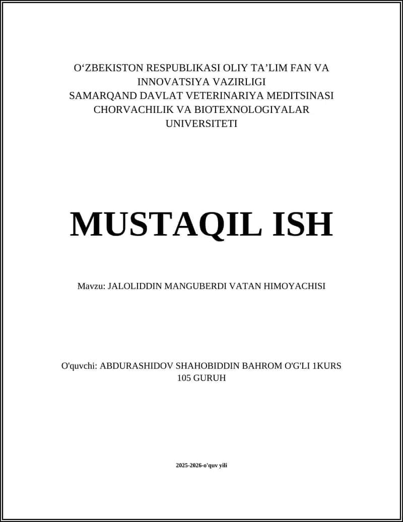 JALOLIDDIN MANGUBERDI VATAN HIMOYACHISI