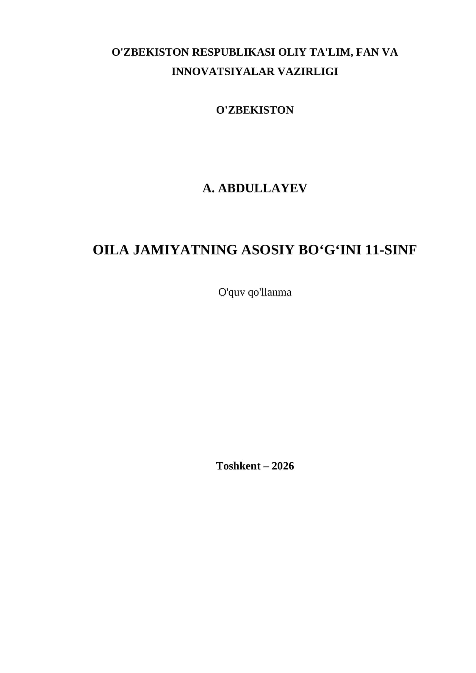 OILA JAMIYATNING ASOSIY BO‘G‘INI 11-SINF