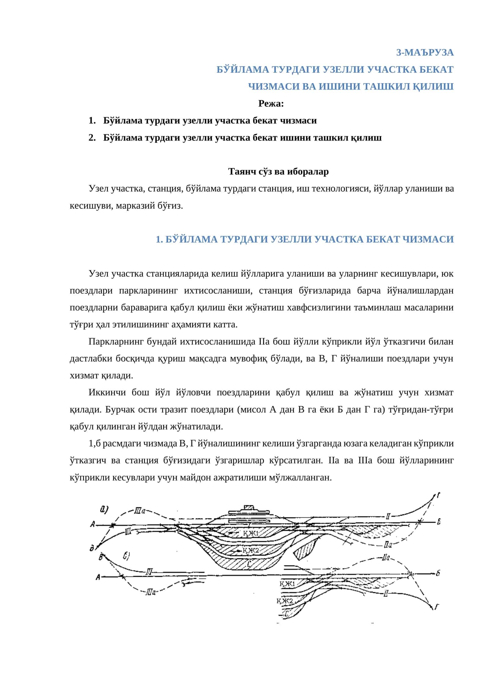 Бўйлама турдаги узелли участка бекат чизмаси