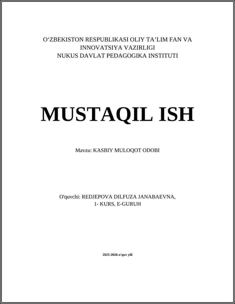 KASBIY MULOQOT ODOBI