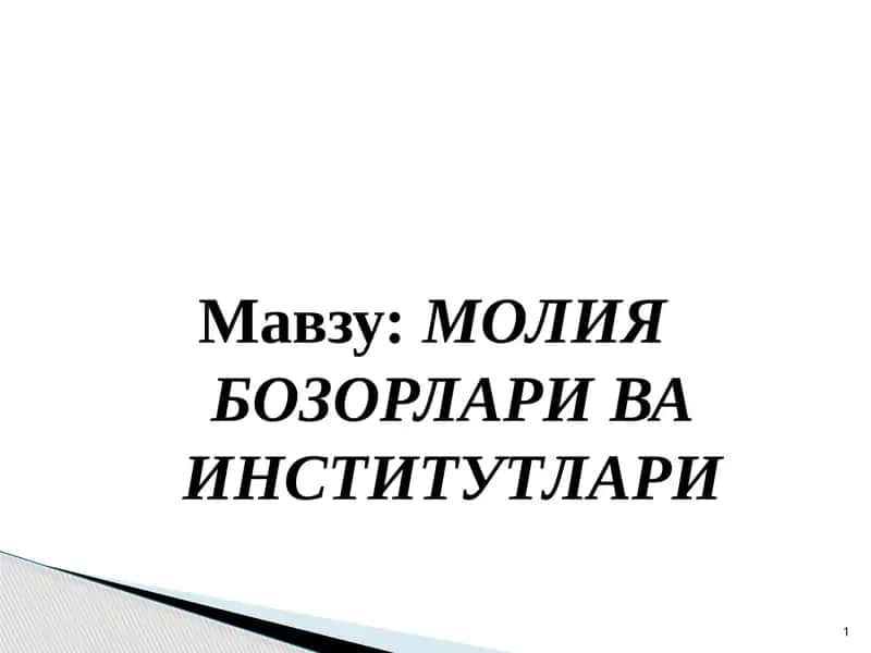 МОЛИЯ БОЗОРЛАРИ ВА ИНСТИТУТЛАРИ