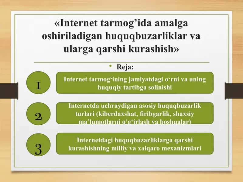 Internet tarmog’ida amalga oshiriladigan huquqbuzarliklar va ularga qarshi kurashish