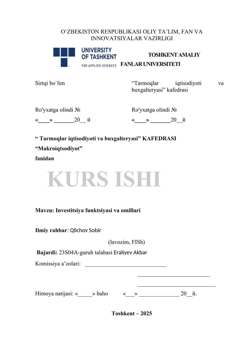 Investitsiya funktsiyasi va omillari