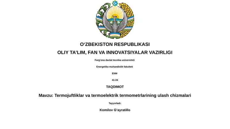 Termojuftliklar va termoelektrik termometrlarining ulash chizmalari