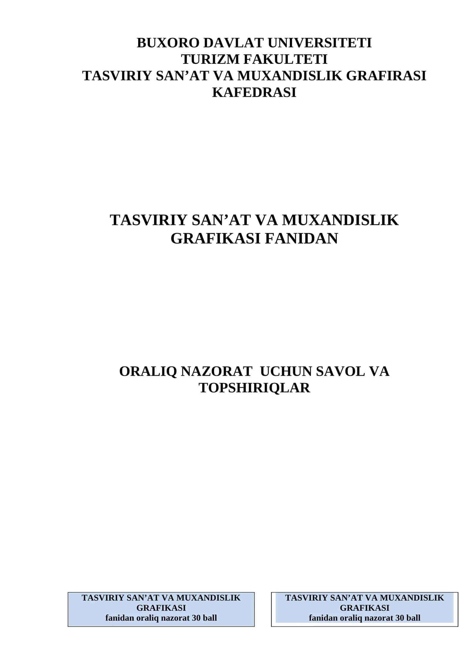 Muhandislik Grafikasi – 64 ta Imtihon Bileti va Baholash Mezonlari (DOCX)