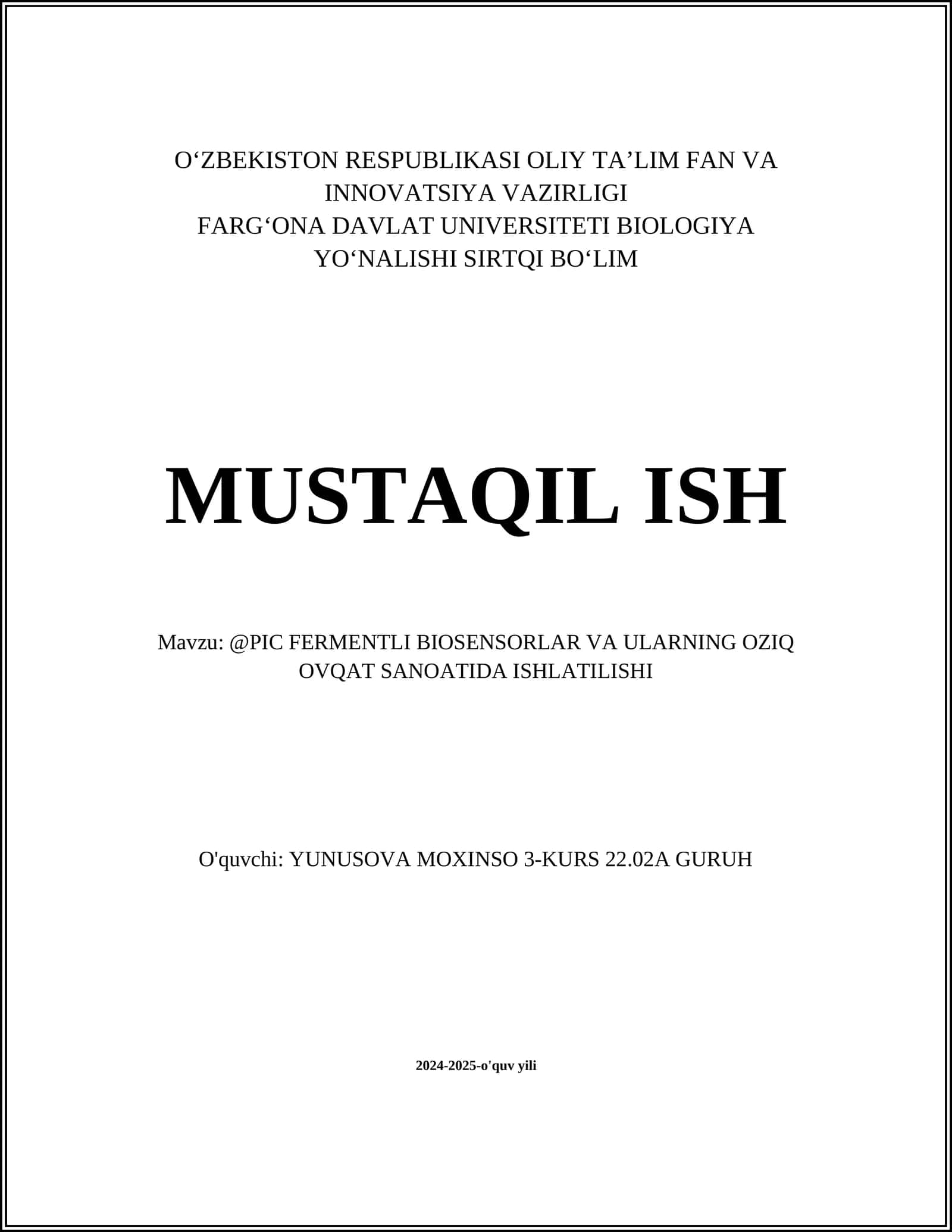 Fermentli biosensorlar va ularning oziq ovqat sanoatida ishlatilishi