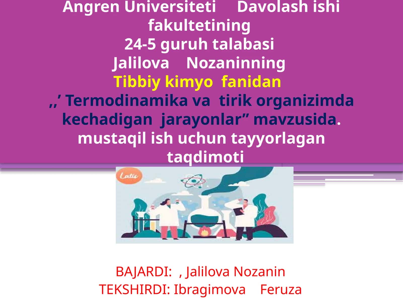 Termodinamika va tirik organizimda kechadigan jarayonlar