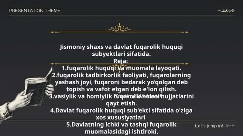 Jismoniy shaxs va davlat fuqarolik huquqi subyektlari sifatida