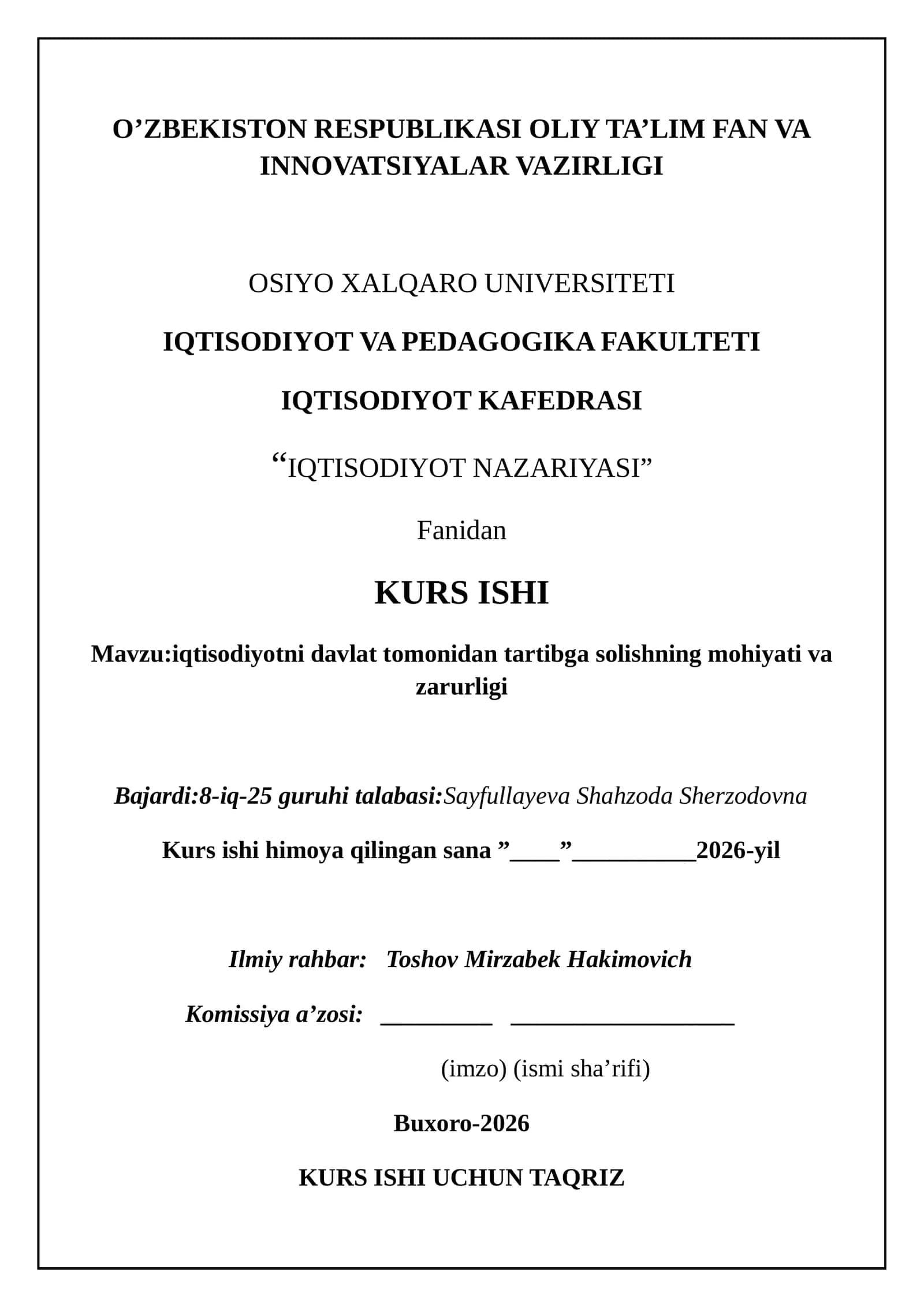 IQTISODIYOT NAZARIYASI Kurs ishi