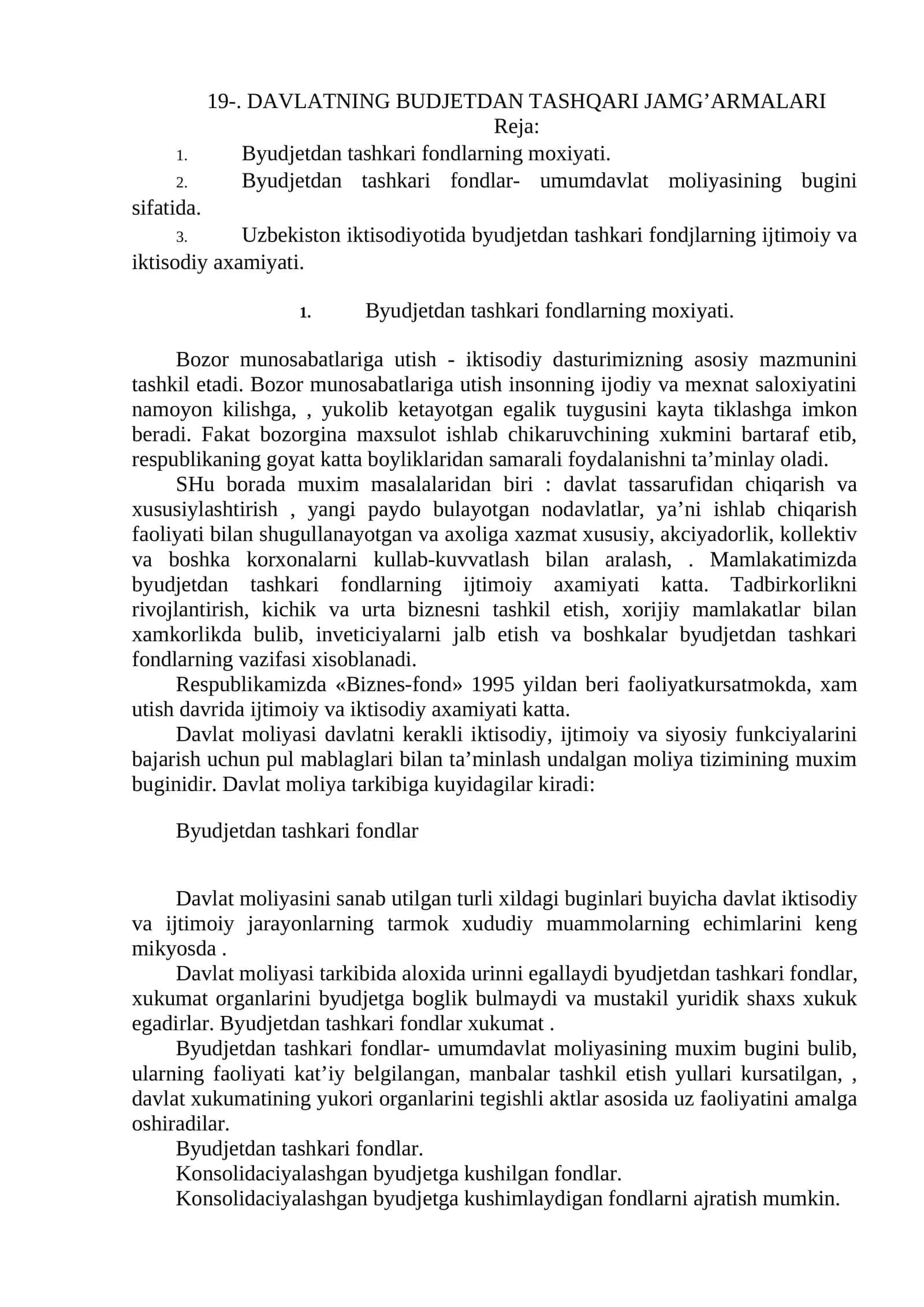 DAVLATNING BUDJETDAN TASHQARI JAMG’ARMALARI