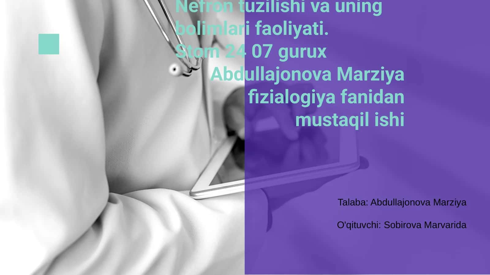 Nefron tuzilishi va uning bolimlari faoliyati