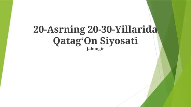 Stalinist Repression: 1920s and 1930s Soviet Union (20-Asrning 20-30-Yillarida QatagʻOn Siyosati)